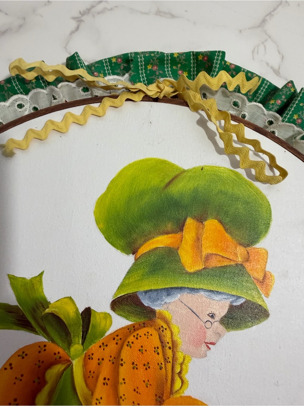Vintage 70's Home Art Plaque in Green and Orange - Picture 6 of 7